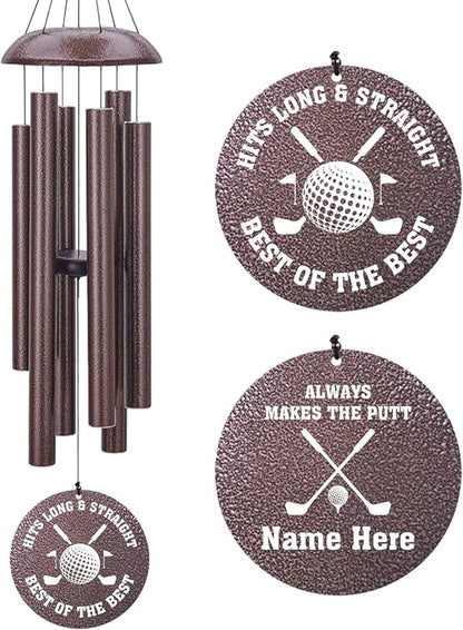 Personalized Memorial Golf Wind Chime – “Always Makes the Putt” Custom Engraved Gift for Golf Lovers, Long & Straight Tribute Keepsake