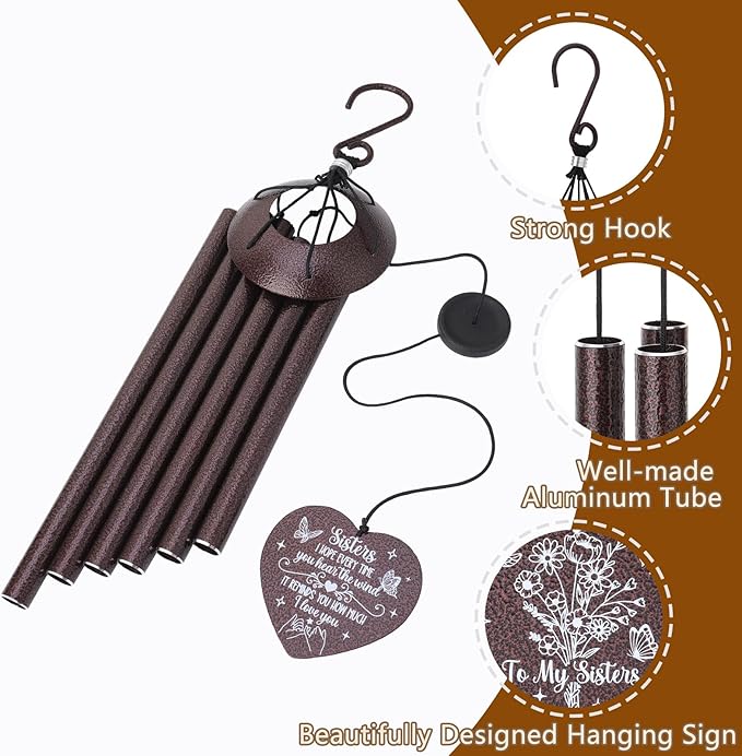 Sister Gifts from Sister,32" Bronze Sister Birthday Wind Chimes Bestie Gift from Mom Women Windchime for Bestie Sisters-in-Law Mother's Day Graduation Christmas Garden Decoration