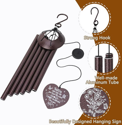 Sister Gifts from Sister,32" Bronze Sister Birthday Wind Chimes Bestie Gift from Mom Women Windchime for Bestie Sisters-in-Law Mother's Day Graduation Christmas Garden Decoration