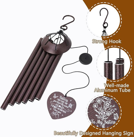 Sister Gifts from Sister,32" Bronze Sister Birthday Wind Chimes Bestie Gift from Mom Women Windchime for Bestie Sisters-in-Law Mother's Day Graduation Christmas Garden Decoration