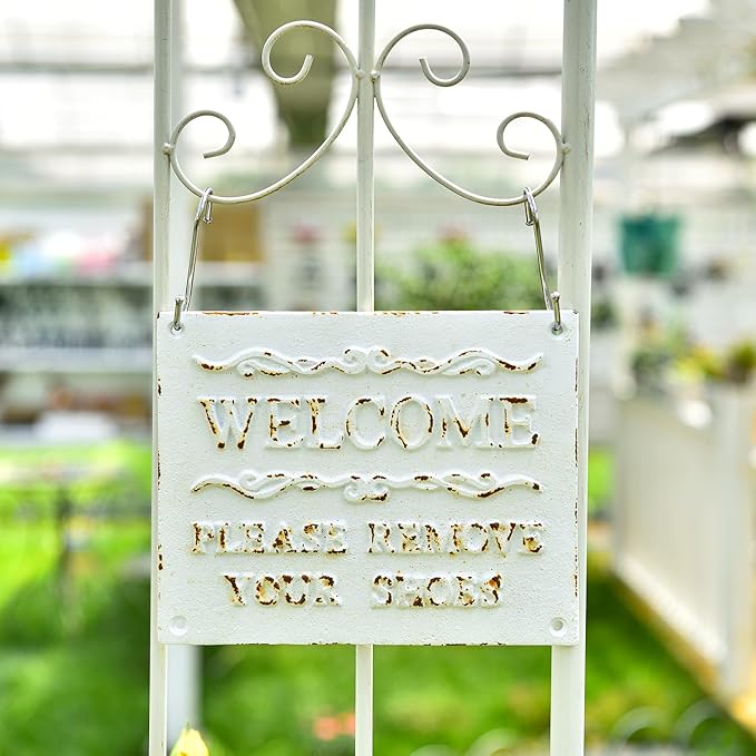 Sungmor Rustful Crafts Cast Iron WELCOME sign with PLEASE REMOVE YOUR SHOES Reminds, Front Door Marker for Guiding Guests' Take Off Shoes, Vintage Hanging Welcome Signs Indoor Outdoor Home Decor