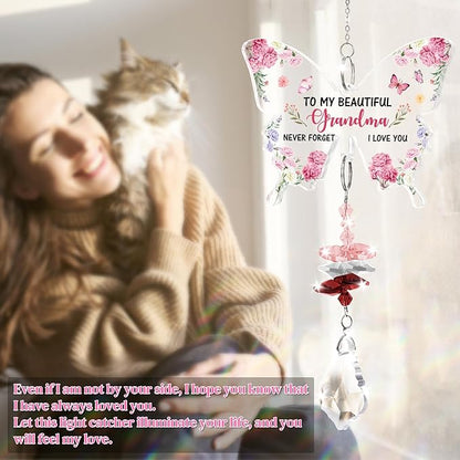 Funnli Gifts for Grandma, Grandma Birthday Gifts Crystal Suncatcher, Christmas Birthday Mothers Day Thanksgiving Valentines Day Gift for Mimi Nana from Grandkids Window Hangings Home Decor