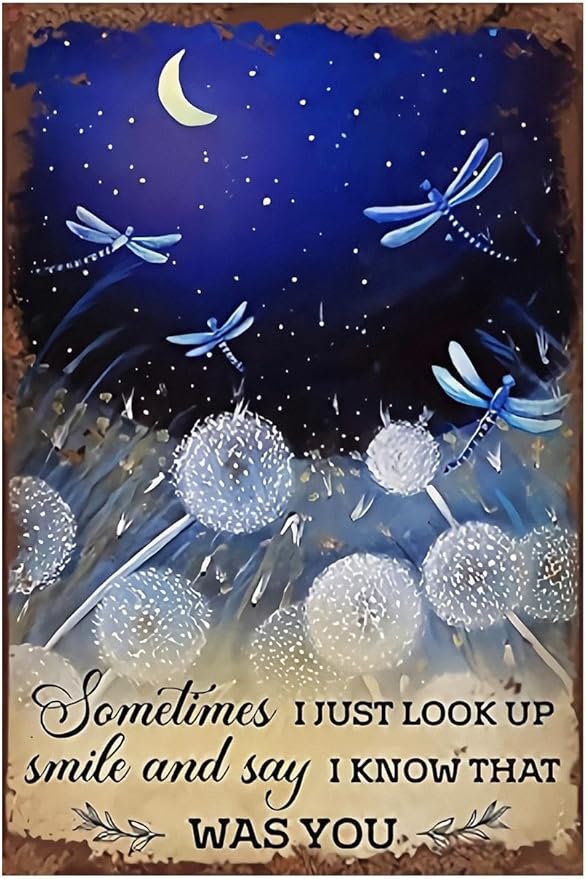 Dragonfly Tin Sign Night Sky Metal Poster Vintage, I Know That was You, Wall Art Decor Gifts for Home Bar Kitchen Restaurant Bedroom Garden Plaque 8x12 Inch