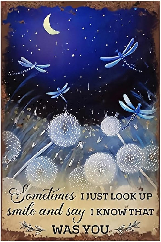Dragonfly Tin Sign Night Sky Metal Poster Vintage, I Know That was You, Wall Art Decor Gifts for Home Bar Kitchen Restaurant Bedroom Garden Plaque 8x12 Inch