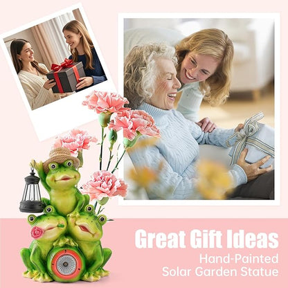 Joint Honglin Solar Frog Family Garden Statue Figurines with Lantern & LED Light – Cute Solar Yard Decor for Lawn, Patio & Outdoor Pathway(Family Frogs)