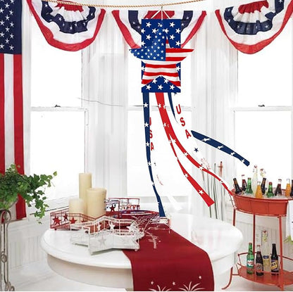 40 Inches USA Star Windsock Decoration, Patriotic Themed Hanging Wind Sock Ornament with Red, White, Blue Streamers, 'USA' Lettering, and Stars for 4th of July, Memorial Day, Veterans Day Decor