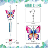 CoTa Global Magical Butterfly Wind Chime - Insect-Themed Metal Hanging Decor with Metallic Blue-Tone Tubes and Beaded Accents, Indoor Outdoor Porch Patio Garden Decoration - 32 Inches