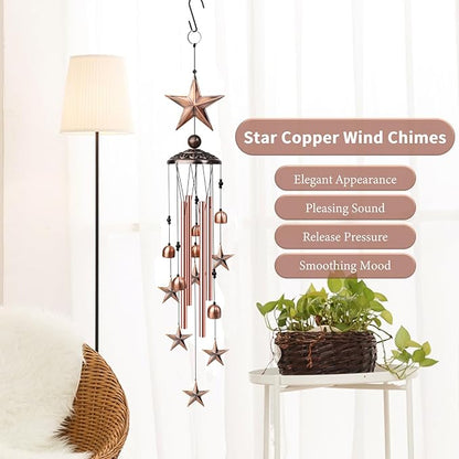 Star Wind Chimes for Outside, 35" Wind Chimes with 4 Aluminum Tubes Hanging Bells, Memorial Windchimes Outdoors with S Hook for Patio Garden Decor, Unique Gift for Mom Grandma Housewarmi