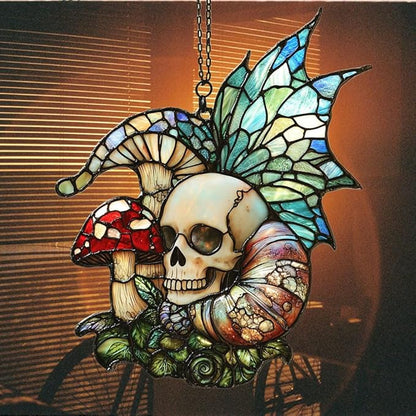 Boho Skeleton Mushroom Acrylic Suncatcher Stained Glass Effect Window Car Hanging Christmas Ornament Indoor Outdoor Decor Garden Sun Catcher Panel for Boho Lover for Women Mom Grandma