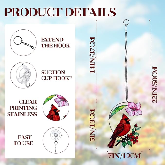 Cardinal Gifts for Women, Cardinal Sun Catcher for Window Hanging, for Mom Grandma Bird Lovers, Spring Suncatcher Garden Decor for Indoor Outdoor Windows