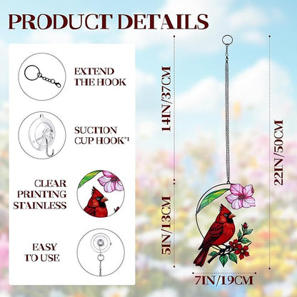 Cardinal Gifts for Women, Cardinal Sun Catcher for Window Hanging, for Mom Grandma Bird Lovers, Spring Suncatcher Garden Decor for Indoor Outdoor Windows