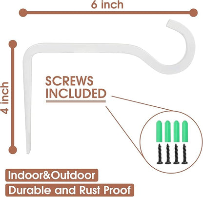 2 Pack 6 Inch Premium Decorative Metal Iron Wall Hook, Rustic Plant Hanger, Indoor Outdoor Gardening Bracket Hook, for Planters, Bird Feeders, Lanterns, Wind Chimes, by RIGHT+LEFT (White)