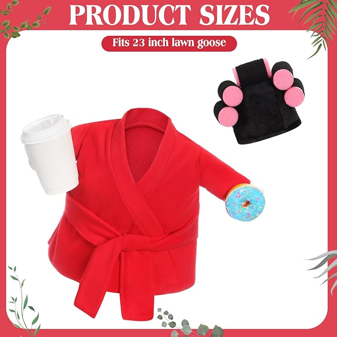 Shyyween Spring Porch Goose Outfits 23 Inch Lady Goose Robe and Curlers Red Pajamas Coffee Cup Cement Concrete Front Porch Geese Clothes Summer Statue Costumes Accessories