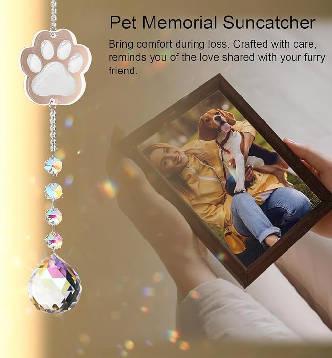 Dog Memorial Gifts for Loss of Dog, K9 Crystal Suncatcher Rainbow Maker Pet Memorial Gifts for Dogs/Cats, Handmade Sun Catcher Window Hanging for Pet Lovers,Thoughtful Pet Loss Sympathy Gift