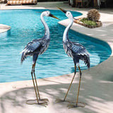 33-35 Inch Blue Heron Garden Statues, Metal Cranes Sculptures Outdoor, Bird Statues Set of 2