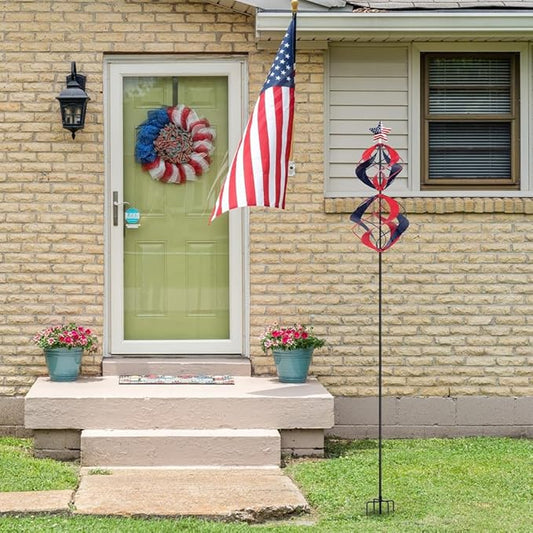 hogardeck 4th of July Wind Spinners Outdoor, Metal Kinetic Wind Spinner with Heavy-Duty Stakes for Memorial Day Decorations, 360° Rotating Double Layers Wind Sculptures for Outside Garden Lawn Decor