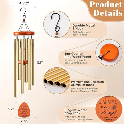Memorial Wind Chimes for Loss of Loved One, Windchimes in Memory of a Loved One Outdoor Remembrance/Condolences/Sympathy/Bereavement Gifts for Loss of Mother Father Husband, 32" Gold