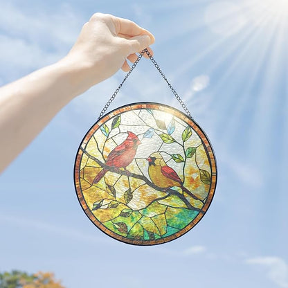 FLAGWIX Red Cardinal Gifts for Women Men - Stained Glass Window Hanging 8 in - Sun Catchers Indoor Window for Home Decor, Sympathy Bereavement Cardinal Memorial Gift Ideas, Red Cardinals Stain Glass