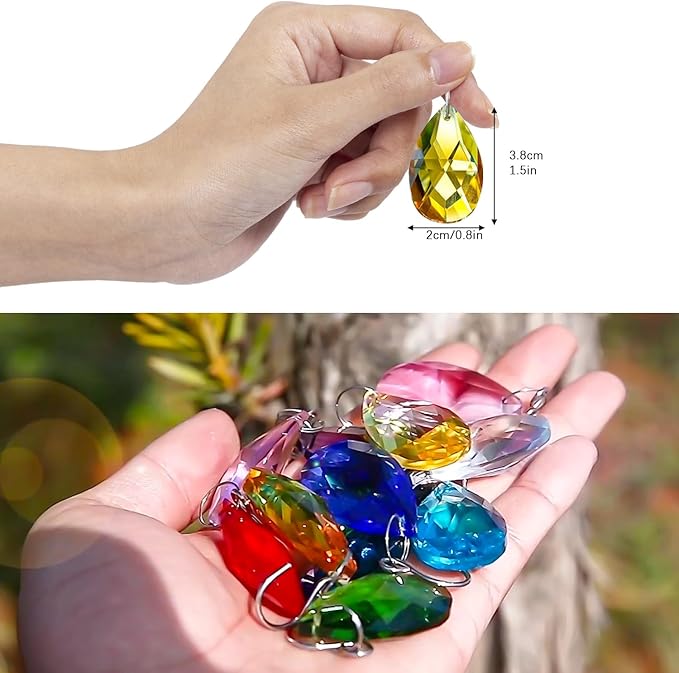 H&D HYALINE & DORA 38mm Multi-Color Feng Shui Faceted Decorating Crystal Grid Prism,Pack of 12