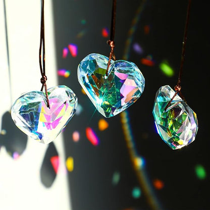 HDCRYSTALGIFTS 6pcs 50mm Crystal Heart Prism Suncatcher Window Sun Catchers Crystals Hanging Decorations Rainbow Maker Pendant Glass Ornaments for Valentine’s Day/Galentines Day