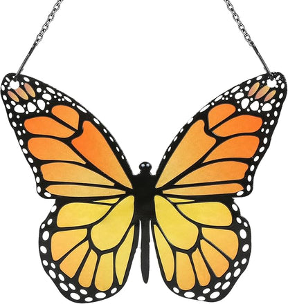 Stained Glass Window Hanging Yellow Butterfly Suncatcher, Butterfly Gift for Mom, Grandma, Women, for Mom Grandma Birthday