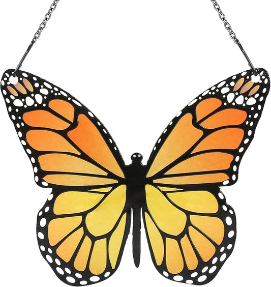 Stained Glass Window Hanging Yellow Butterfly Suncatcher, Butterfly Gift for Mom, Grandma, Women, for Mom Grandma Birthday