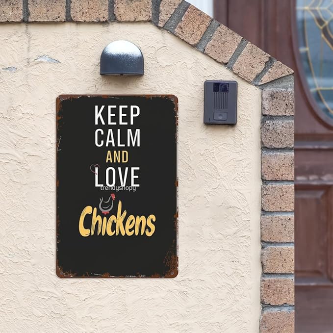 patio wall decor Keep Calm And Love Chickens For Chicken Lovers metal sign Appreciation Billiard Cafe Decoration Cafes Rustic Man Cave Retro Wall Art Inspirational Life Quotes Posters 8X12inch
