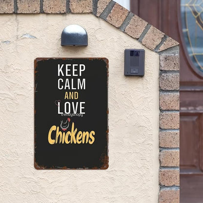 patio wall decor Keep Calm And Love Chickens For Chicken Lovers metal sign Appreciation Billiard Cafe Decoration Cafes Rustic Man Cave Retro Wall Art Inspirational Life Quotes Posters 8X12inch