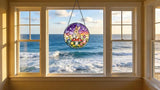 Funoasis Bunny Stained Glass Suncatcher - 6.3 Inches Easter Egg Rabbit and Mushroom Hanging Window Ornaments for Home Spring Decoration