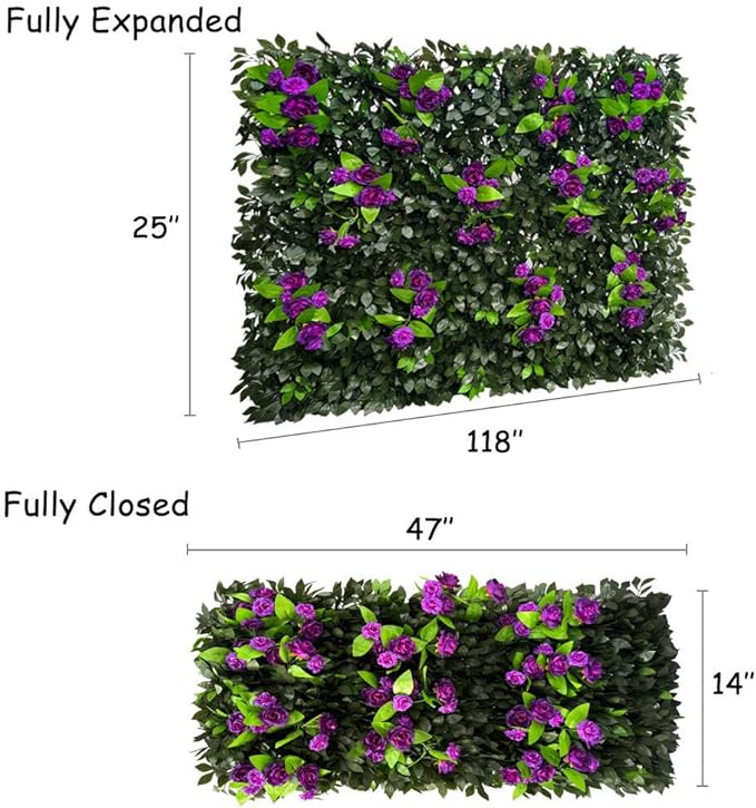 GLANT Expandable Fence Privacy Screen for Balcony Patio Outdoor,Decorative Faux Ivy Fencing Panel,Artificial Hedges (Single Sided Leaves) (4, Branches -Purple Rose)