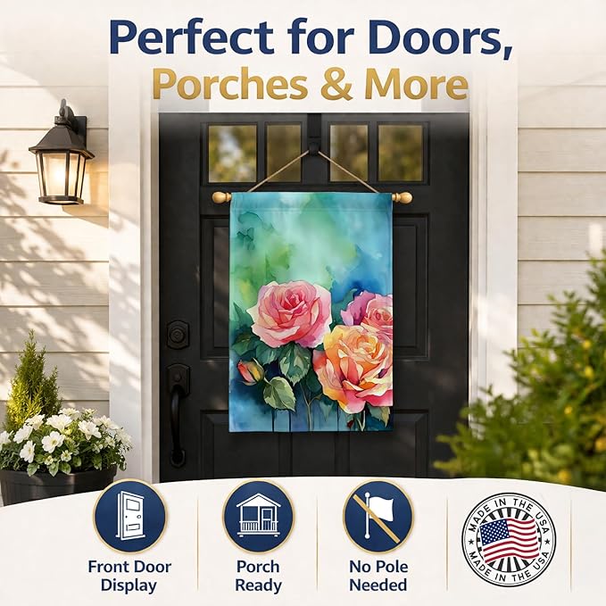 Caroline's Treasures New York Roses in Watercolor House Flag Large Porch Sleeve Pole Decorative Outside Yard Banner Artwork Wall Hanging, Polyester, House Size, Multicolor