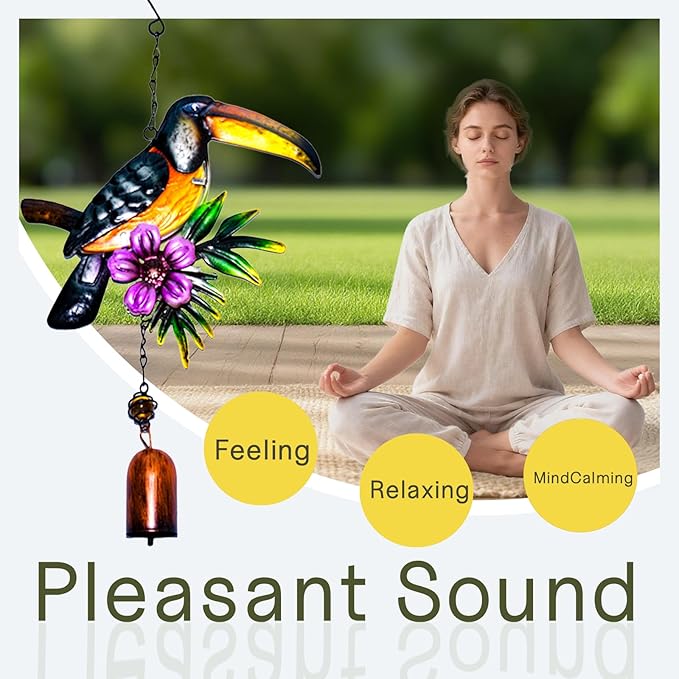 Bird Wind Chimes,Small Wind Chime for Outside,Mini Wind Bell,Toucan Outdoor Hanging Decor