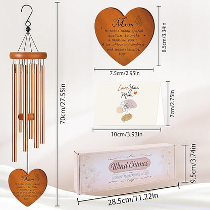 Mom Wind Chime for Outside, Heartfelt for Women, Metal Wind Chime Yard Art, Soothing Home Garden Patio Outdoor Indoor Decor