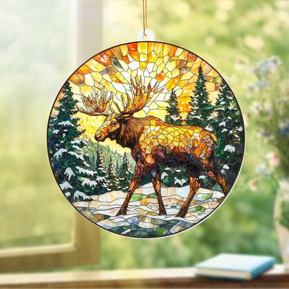 Stained Glass Style Acrylic Moose Ornament 2025 - Rustic Cabin Christmas Tree Ornament, Wildlife Suncatcher Window Hanging, Winter Holiday Decor Gift for Nature & Outdoor Lovers, Shatter(Sun-23)