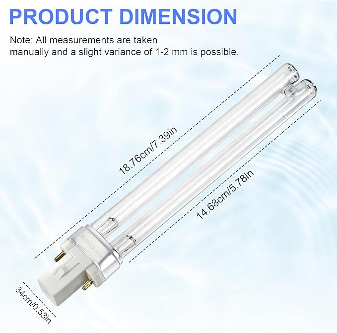 13W UVC Replacement Bulb for Pressurized Biological Pond Filter 1580 1840 2380 2630 GPH & 4-in-1 Pond Filter System Kits 950/1370 GPH, G23 Base UVC Light Bulb for Outdoor Ponds