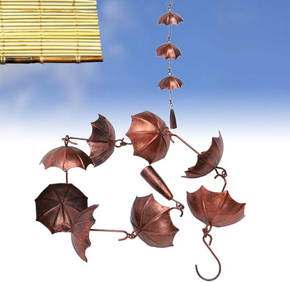 HEEPDD Umbrella Rain Chain, 3.28ft Copper Plated Rain Chain for Gutter Display, Ideal for Garden Decor Umbrella, Iron Material, 8 Cups, Nan Gardening