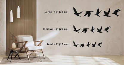 Birds Metal Wall Decor Set of 5, Minimalist Bird Flock Wall Art, Metal Garden Decorations, Home Decor, Modern Home Decoration, Birds Sign for Living Room, Birds Wall Hangings for Office, Bird Art (Black, 8" / 20 cm - MEDIUM)