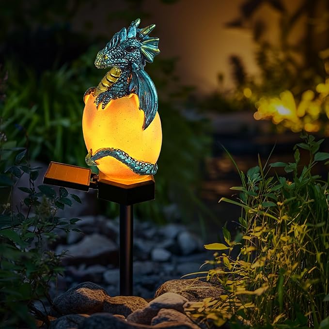 Solar Dragon Garden Decor Dragons Gifts for Women- Dragon Statue Outdoor with Egg Light Lawn Ornaments Solar Egg Lights for Easter Outside Yard Whimsical Art Outdoor Medieval Decor (Green)