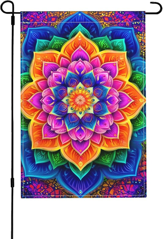 Tie Dye Flower Garden Flag Seasonal Double Sided 12 x 18 Inch Small Yard Flag for Indoor Outdoor Decor Holiday All Seasons