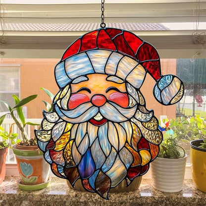 Santa Claus Acrylic Suncatcher Stained Glass Effect Window Car Hanging Christmas Ornament Indoor Outdoor Decor Garden Sun Catcher Panel for Christmas Lover for Women Mom Grandma