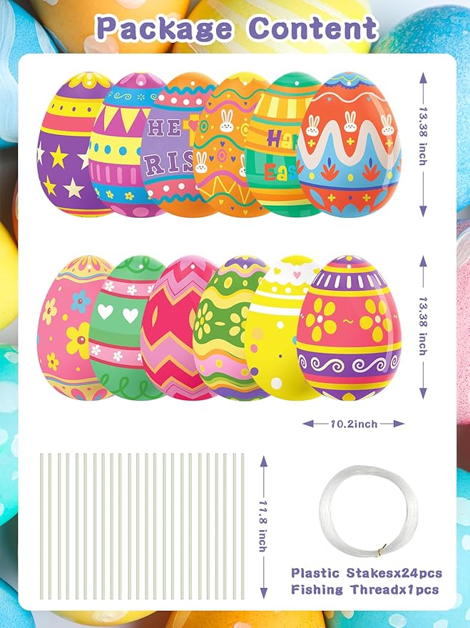 12Pcs Easter Yard Signs Outdoor Decorations Pastel Easter Egg shaped Yard Sign with Stakes Colorful Eggs Yard Signs for Garden Lawn Home Party Supplies(12 Pcs Eggs)