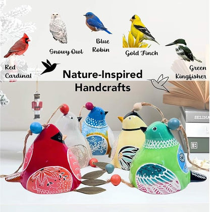 Cute Ceramic Wind Chimes for Outside and Indoor, Memorial Windchime with Soothing Melodic Tones, Gifts for Mom, Garden Patio Balcony Home Decor Hanging Windchimes (Single Bird-Red)