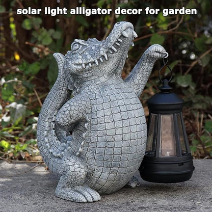 Alligator Solar Garden Decor Outdoor Statue, Crocodile Solar Garden Statues Yard Decorations with Lamp for Outdoor Decor, Unique Yard Art Lawn Sculpture Ornament for Front Porch Patio