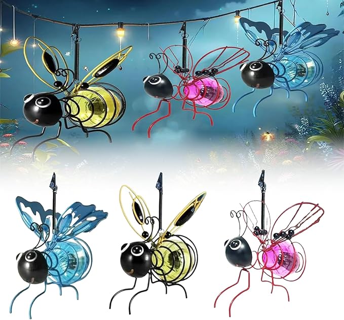 Solar Bees Lights Outdoor, Hanging Bee Solar Garden Light,2025 New Solars Bees Simulation Lights, Waterproof Bumble Bees Solars Light for Party Festivals Garden Decor Birthday Gifts (3pcs)