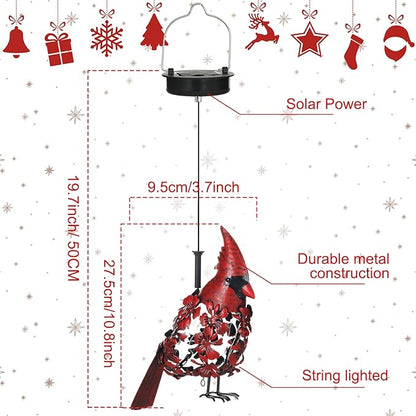 Glooglitter Cardinal Solar Lights Hanging Decoration Garden Outdoor Decor Metal Gifts Waterproof for Yard Front Porch Lawn Driveway Patio Backyard Pathway Gardening Lanterns Gift