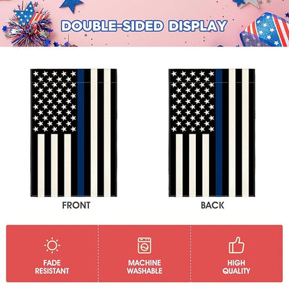 AVOIN colorlife Thin Blue Line Garden Flag 12x18 Inch Double Sided, American Stars and Stripes Police Officers Solidarity Yard Outdoor Decoration