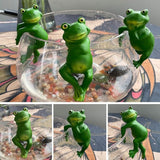 Garden Sculptures, Cute Frog Figurines Hanging Animal Statue Garden Ornaments Decor for Flower Pot Fence Yard 3 Pcs