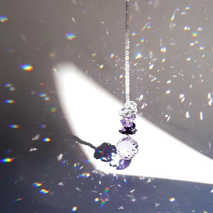 H&D 30mm Purple Chandelier Crystals Ball Rainbow Octogon Chakra Hanging Suncatcher Decorating Balls