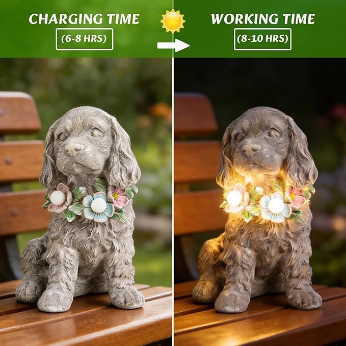 Garden Statue Dog Memorial Gifts - Yard Art Decoration with Solar LED Lights Waterproof Resin Garden Figurine Decor for Outdoor Patio Yard Lawn Ornament