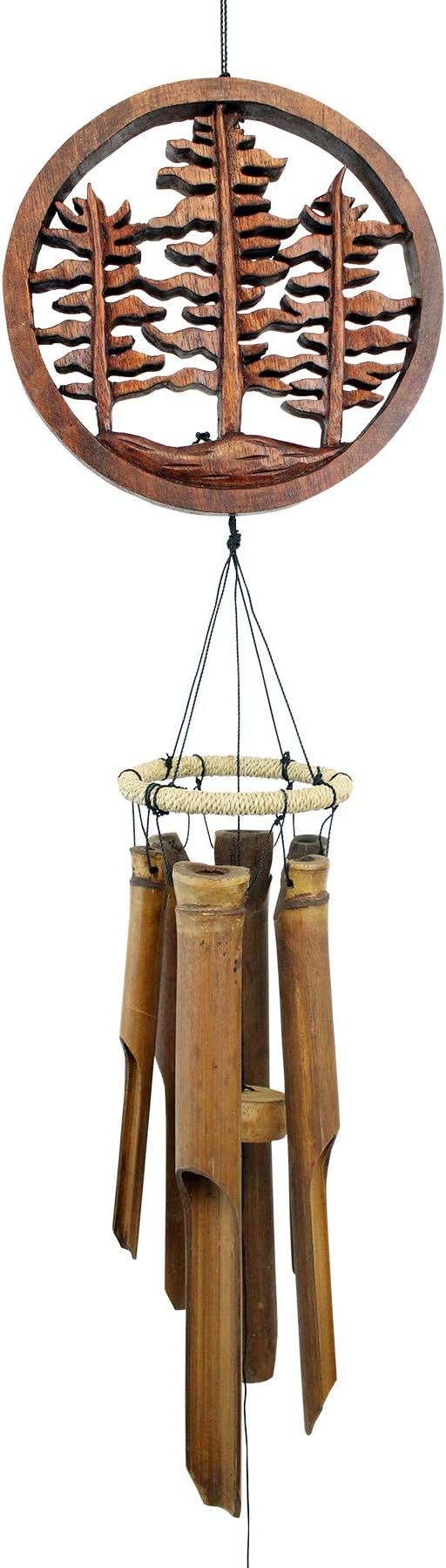 Cohasset Gifts Bamboo Wind Chime | #272F | Three Tree Forest Bamboo Wind Chime | Wood, Outdoor, Home Décor for Decks, Garden, Porch | Hand Carved Brown Mahogany Finish |